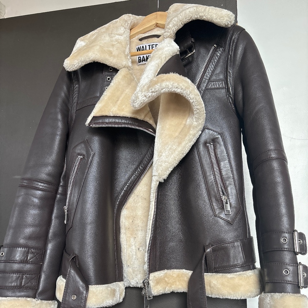 Walter Baker Dark Brown Leather Aviator Jacket XS